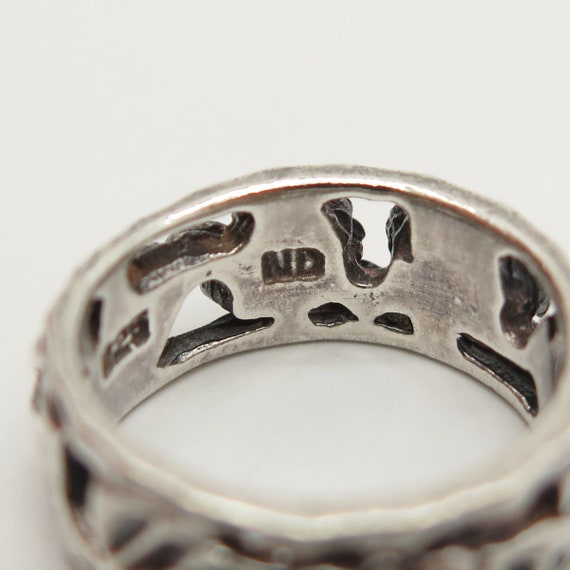 925 Sterling Silver Vintage Floral Band Ring Size… - image 7