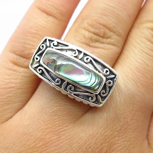 925 Sterling Silver Vintage Real Abalone Shell Swirl Ring Size 6