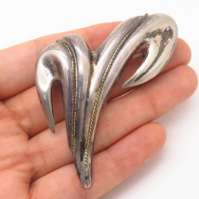 Vtg Mexico 925 Sterling Silver Aries Zodiac Sign Design Large Pin Brooch