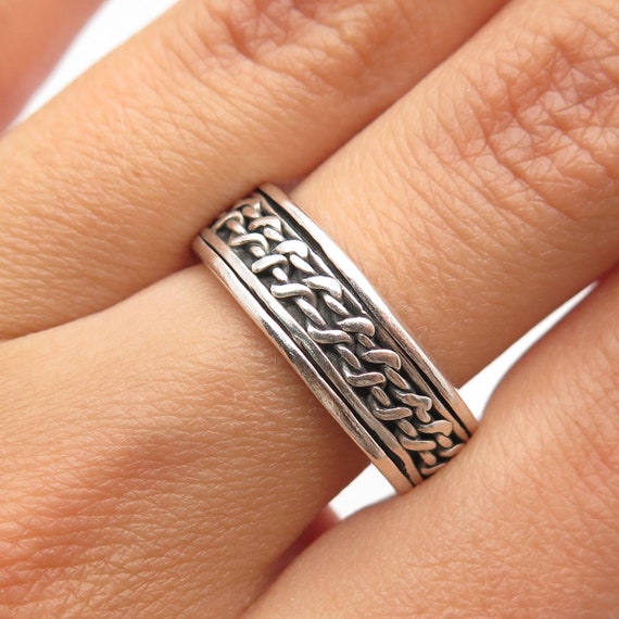 925 Sterling Silver Vintage Wicker Band Ring Size… - image 1