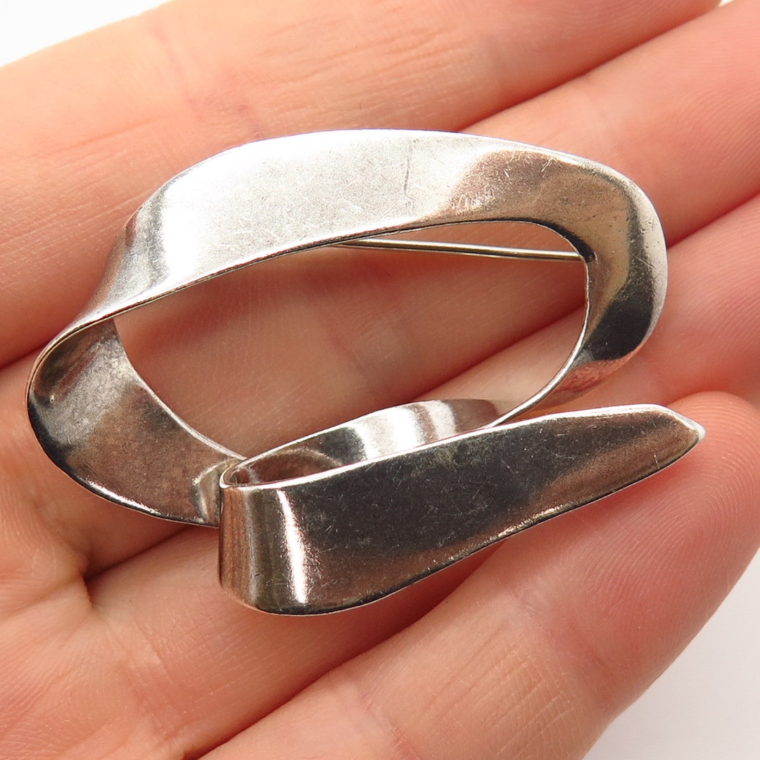 925 Sterling Silver Folded Ribbon Design Pin Brooch - Etsy