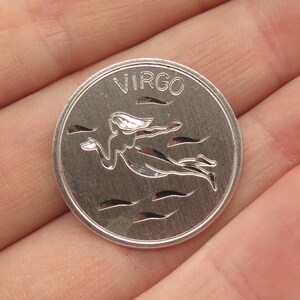 925 Sterling Silver Vintage Virgo Zodiac Sign Round Pin Brooch