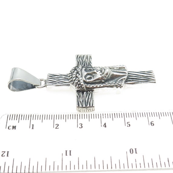 950 Silver Vintage Jesus Cross Oxidized Pendant - image 3