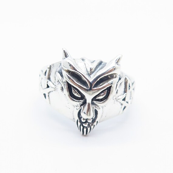 925 Sterling Silver Vintage Tribal Mask Ring Size… - image 4