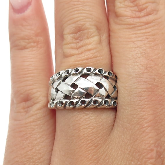925 Sterling Silver Vintage Wicker Ring Size 6.75 - image 1