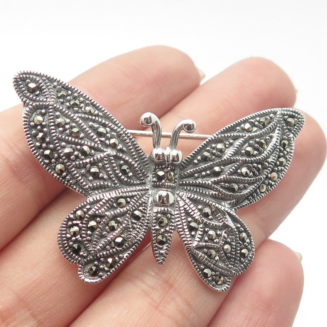 925 Sterling Silver Vintage Real Marcasite Gem Butterfly Pin Brooch 925 Sterling Silver Vintage Real Marcasite Gem Butterfly Pin  main image 4
