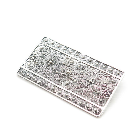 835 Silver Vintage Filigree Pin Brooch - image 4