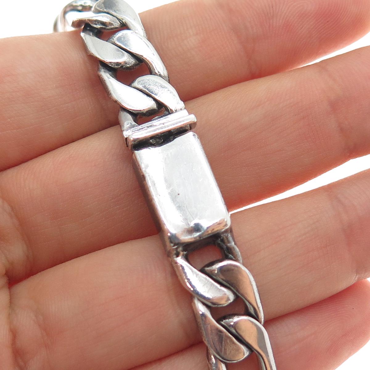 925 Sterling Silver Vintage Mexico Figaro Link Oxidized Bracelet 8