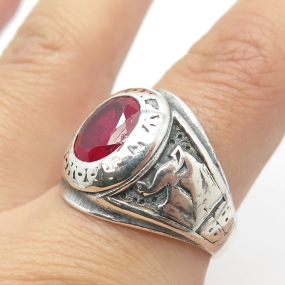 ★47bag ★ 925 Silver Silvia Gemstone Ring 664078 925 Sterling Silver Vintage 1966 Lab-created Ruby Gem School