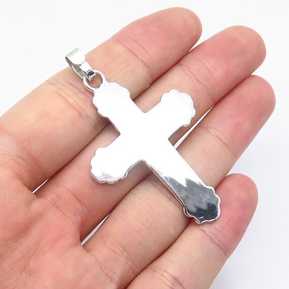 925 Sterling Silver Vintage Enamel Cross Pendant - image 2