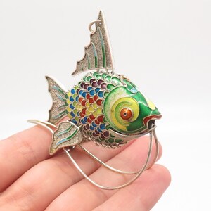 925 Sterling Silver Enamel Antique Chinese Koi Fish Articulated Fob  / Pendant