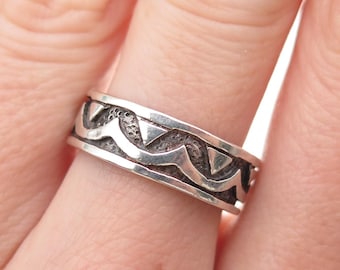 925 Sterling Silver Vintage Wavy Oxidized Band Ring Size 7