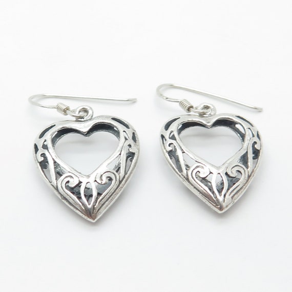 925 Sterling Silver Vintage Ornate Heart Dangling… - image 3