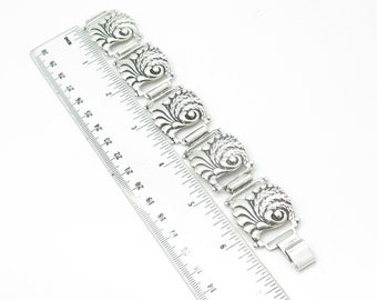 VTG Antique Sterling Silver Floral Etched Bracelet Hollow Brick Style Link 7 In Vintage Sterling Marked Bracelet Brick Link Style Floral  main image 4