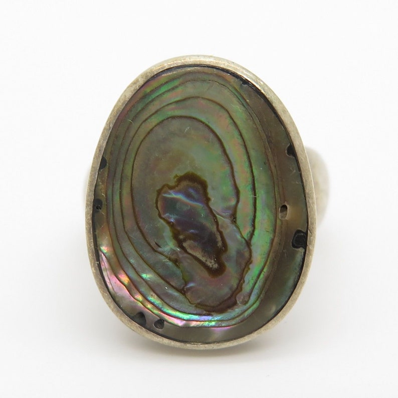 925 Sterling Silver Abalone Shell Ring Size 6