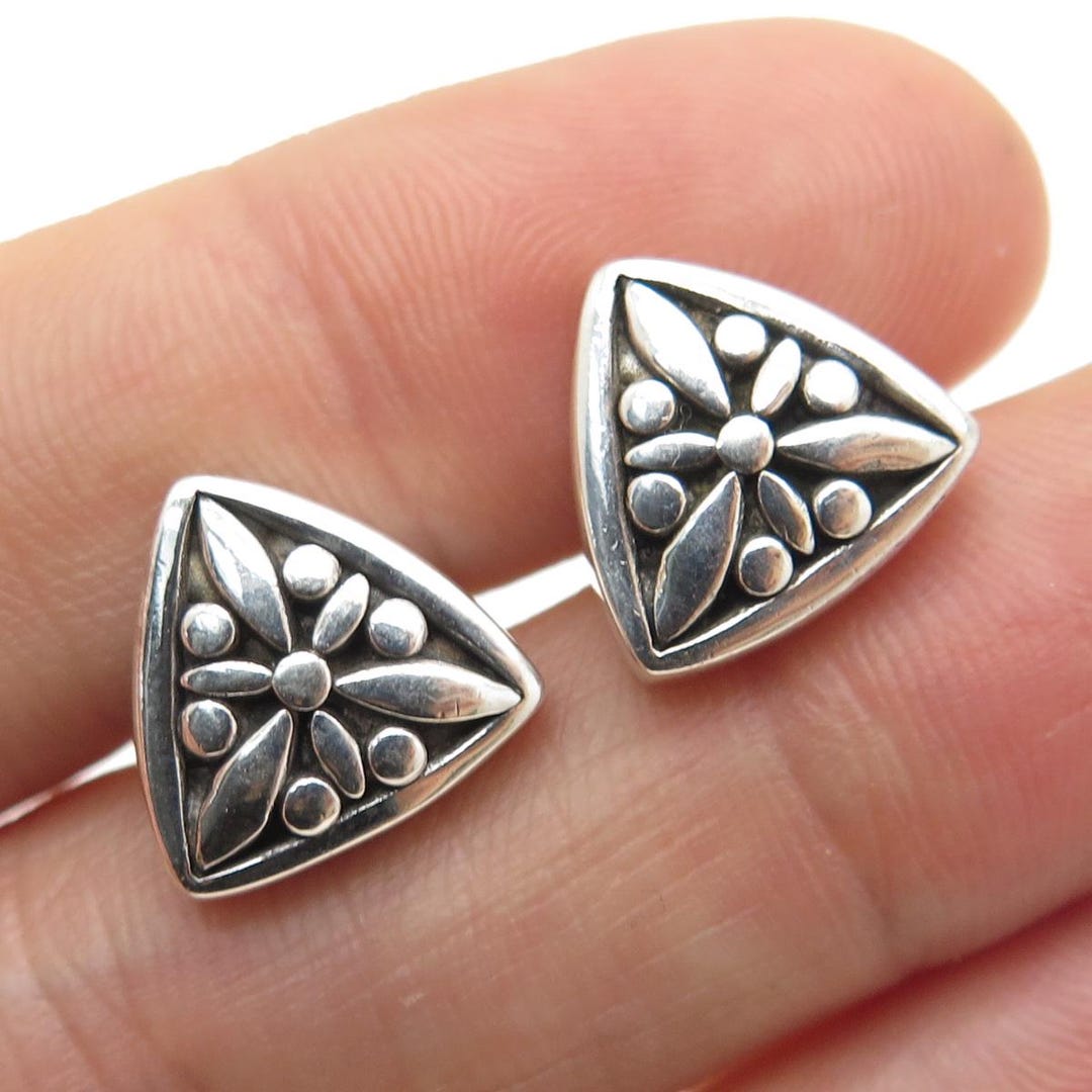 Triangle Becker BECKER 925 Sterling Silver Vintage Floral Ethnic Triangle Stud Earrings ...