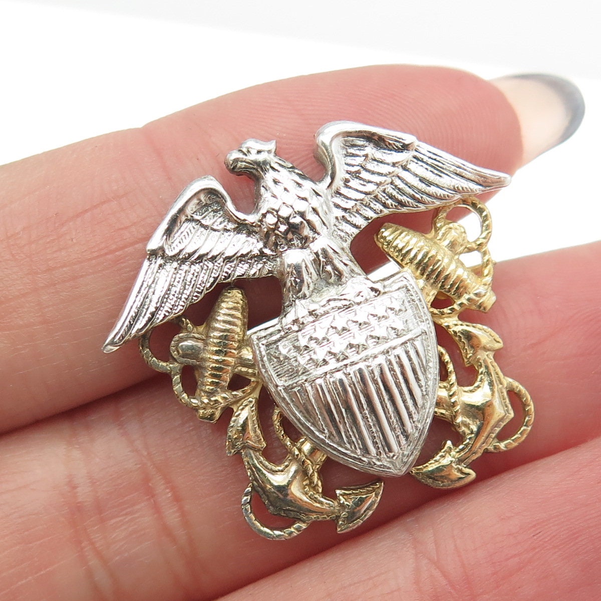 925 Sterling Silver 2-tone Antique WWII US Navy Officer's Cap Pin
