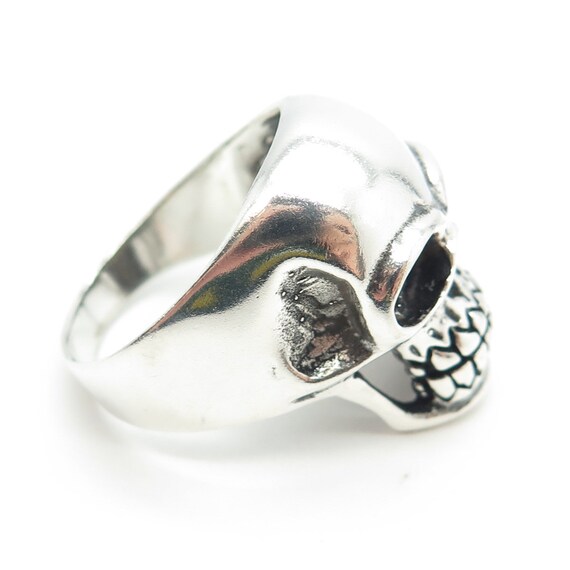925 Sterling Silver Vintage Skull Biker Ring Size… - image 6