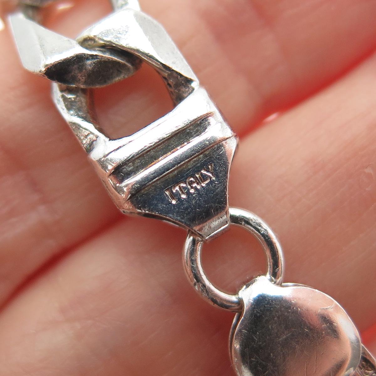 925 Sterling Silver Vintage Italy Square Curb Link Bracelet 8.25
