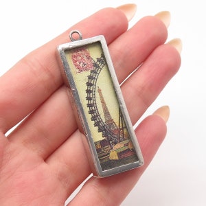 925 Sterling Silver Vintage Pick Up Sticks Jewelry &quot;Paris&quot; Eiffel Tower Pendant