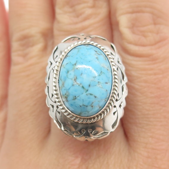 アクセサリー Vintage Mexican Jewelry Turquoise Ring Vintage 925 Silver Genuine Carved Turquoise Leaves Mexico