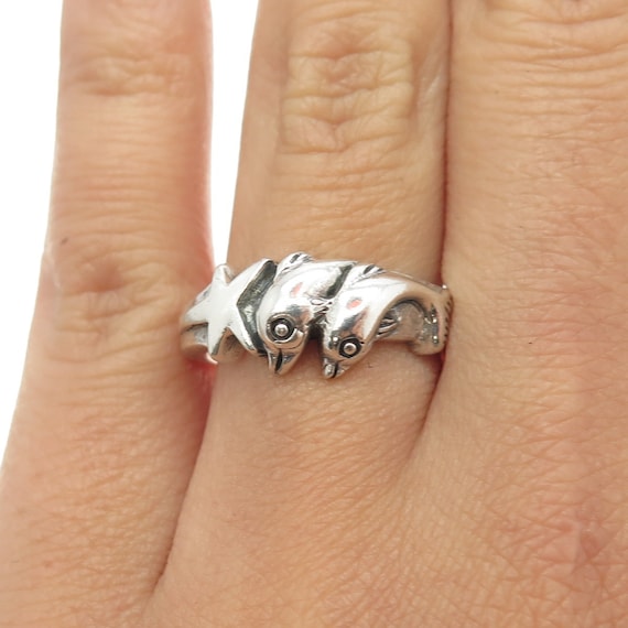 925 Sterling Silver Vintage Friendly Dolphin and … - image 1