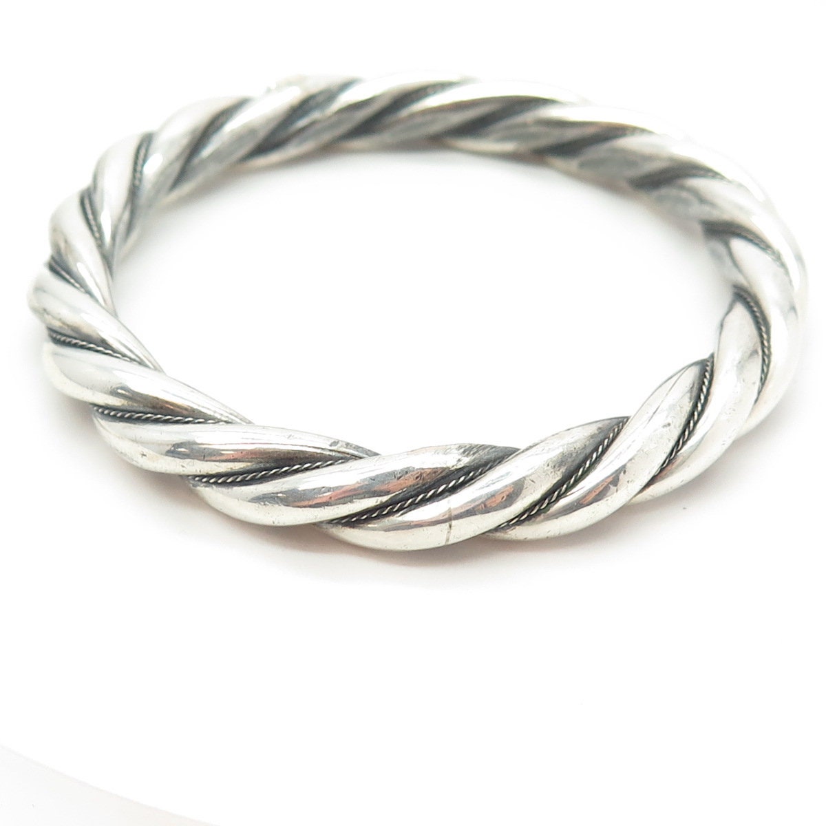 925 Sterling Silver Vintage Twisted Bangle Bracelet 7