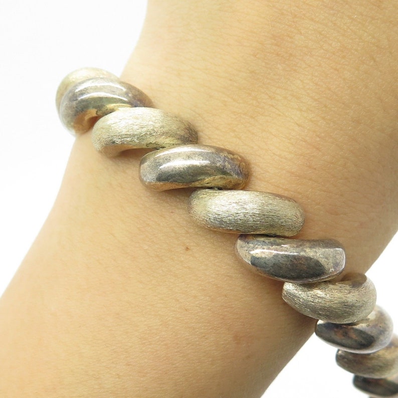 Milor Italy 925 Sterling Silver Wide Macaroni Link Bracelet 7.5