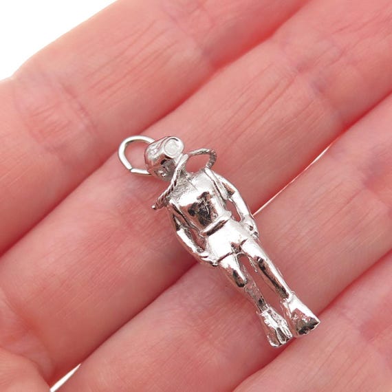 925 Sterling Silver Vintage Scuba Diver 3D Charm Pendant