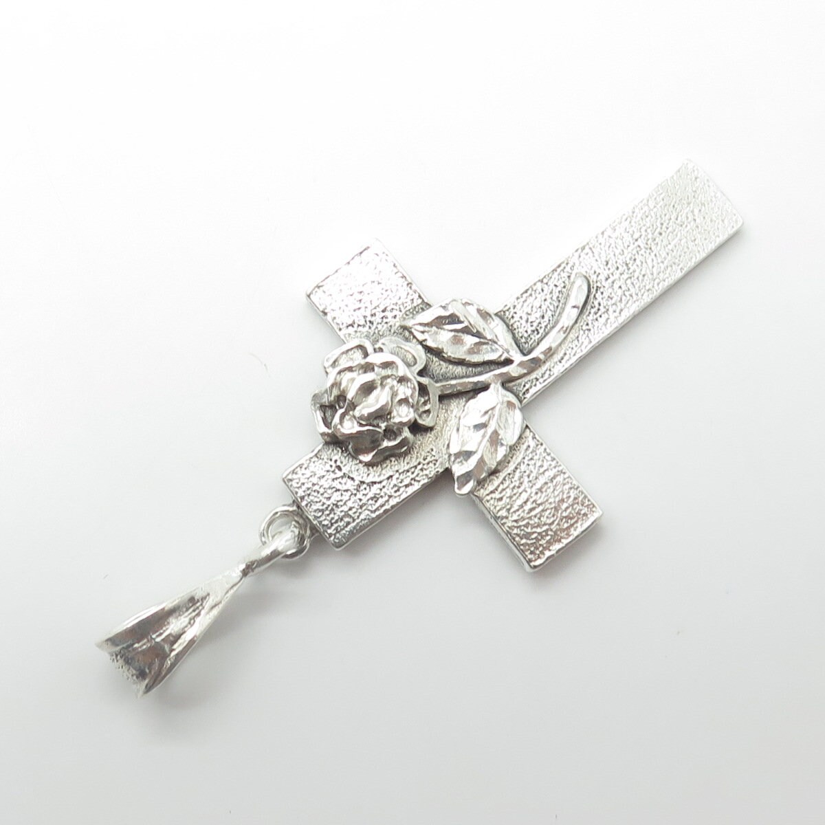 925 Sterling Silver Vintage Cross & Rose Flower Religious Pendant - Etsy