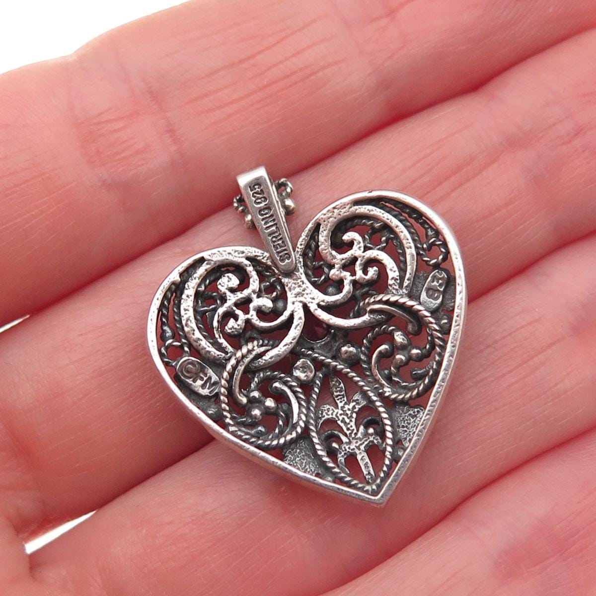 Franklin Mint 925 Sterling Vintage 1983 Real Ruby Heart Oxidized