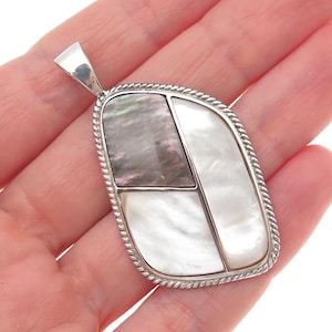 LUC Lucas Lameth 925 Sterling Vintage Real Abalone Shell & MOP Modernist Pendant
