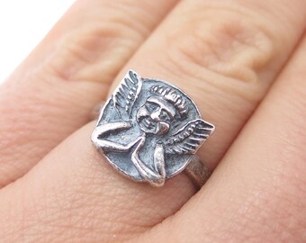 925 Sterling Silver Vintage Cherub Oxidized Ring Size 5.5