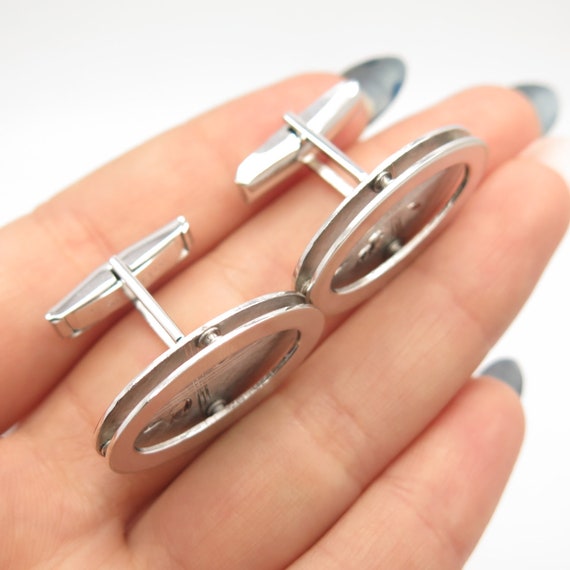 925 Sterling Silver Vintage Etched Oval Cufflinks - image 4