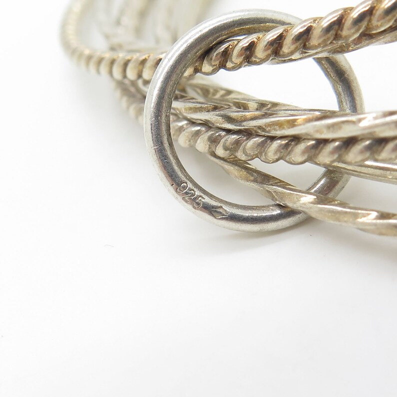 Signed 925 Silver 6 Piece Bonded Stackable Twisted Design Bangle Bracelet 7.5