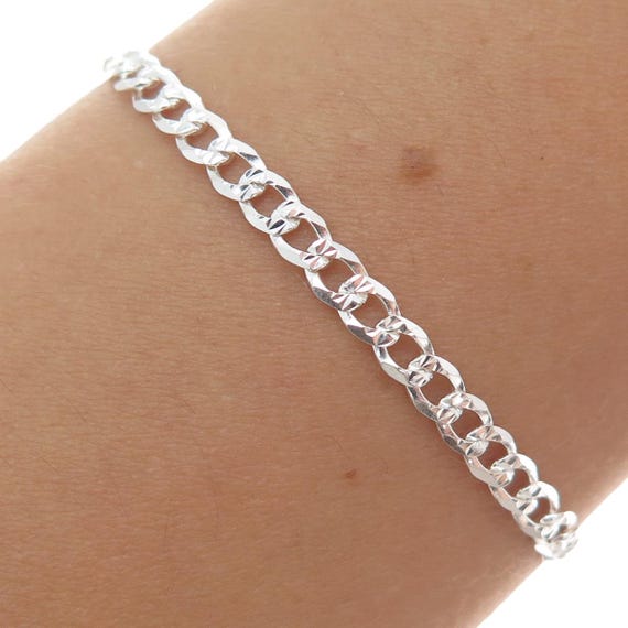P. LUX 925 Sterling Silver Italy Diamond-cut Flat Curb Link