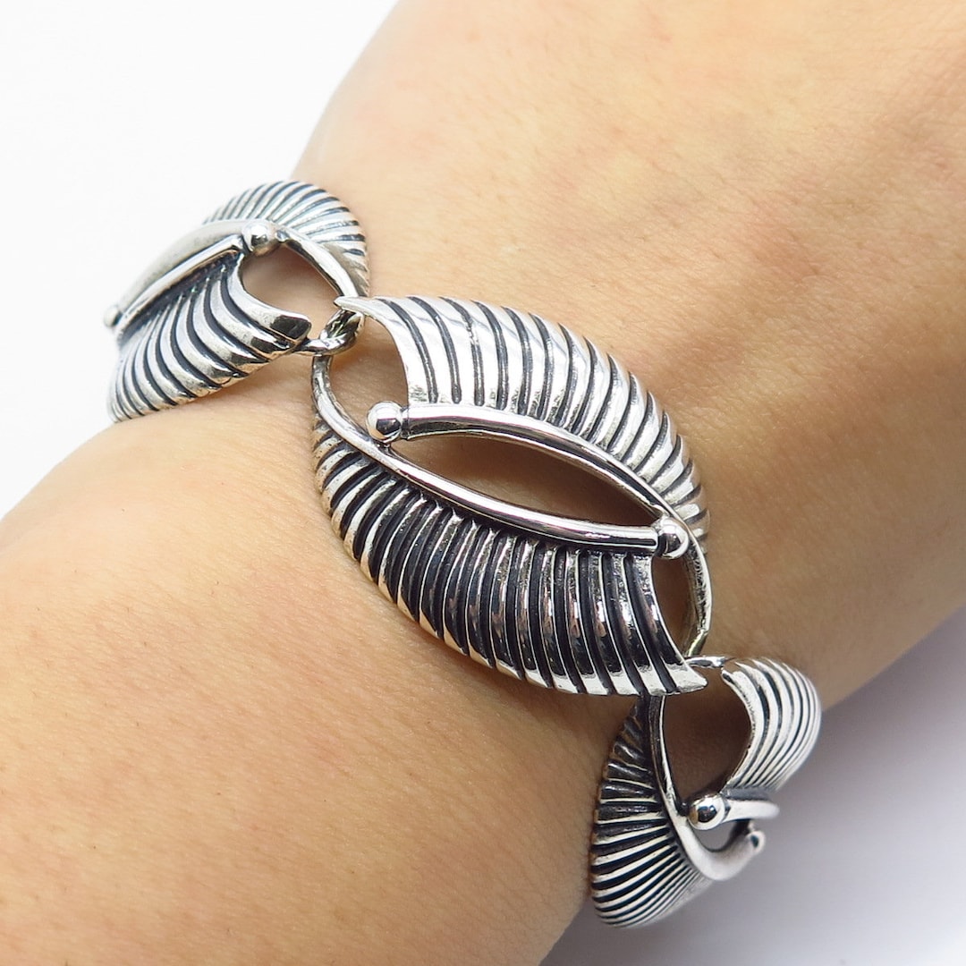 925 Sterling Silver Vintage Danecraft Ribbed Link Bracelet 7.5