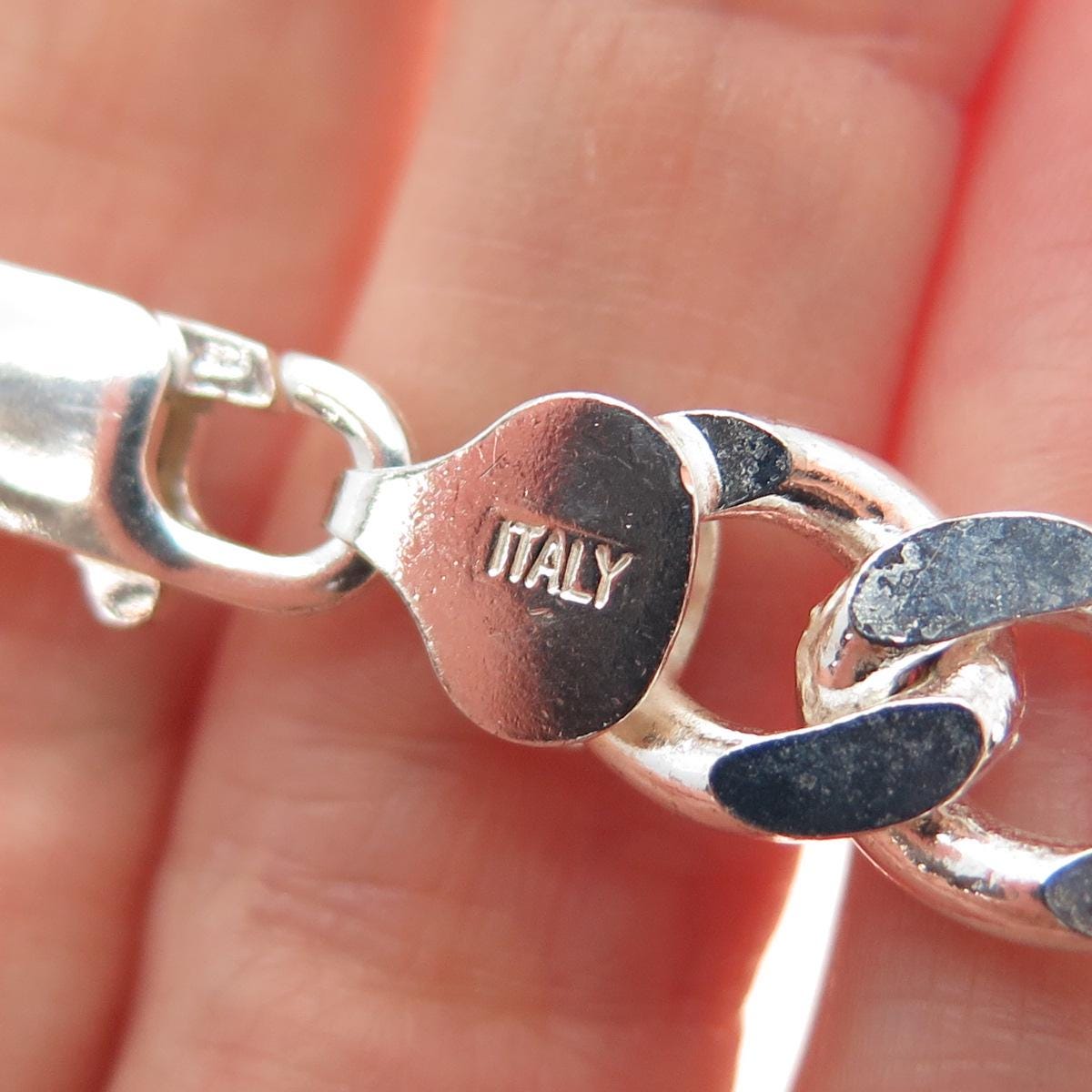 925 Sterling Silver Vintage Italy Curb Link Bracelet 9