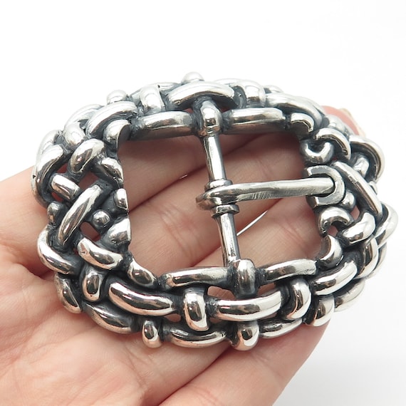 925 Sterling Silver Vintage Wicker Belt Buckle - image 1