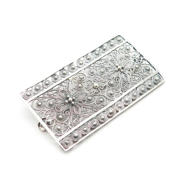 835 Silver Vintage Filigree Pin Brooch - image 5