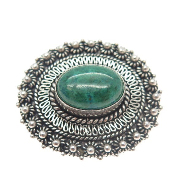925 Sterling Silver Vintage Real Jade Gemstone Et… - image 4