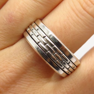 925 Sterling Vintage Mexico Checkered Design Rotating Men&#39;s Band Ring Size 12.5