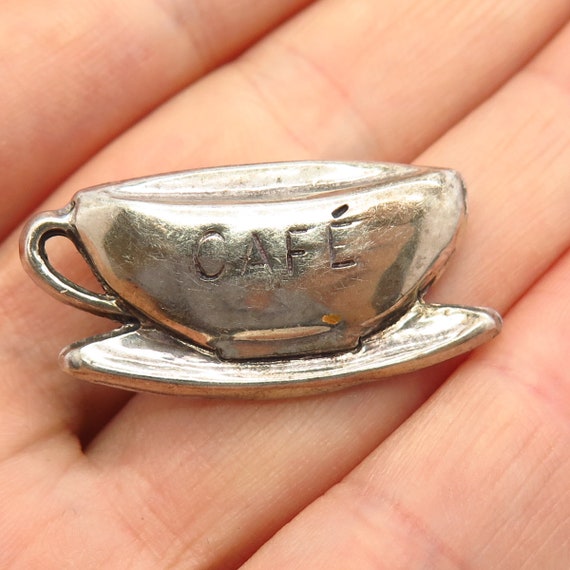 925 Sterling Silver Cup of Coffee "Cafe" Design P… - image 1