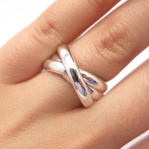 925 Sterling Silver Vintage Mexico Triple Interlocked Ring Size 7 1/4