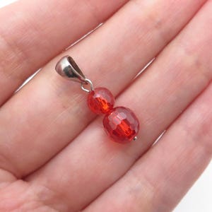 925 Sterling Silver Vintage Red Glass Crystal Beaded Minimalist Charm Pendant