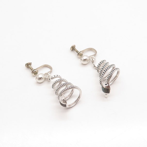 925 Sterling Silver Vintage Mexico Abalone Shell Snake Screw Back Earrings View 4
