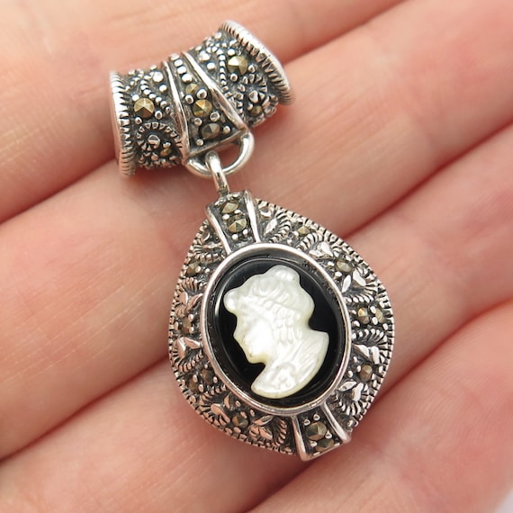 925 Sterling Silver Vintage Real Black Onyx and M… - image 1