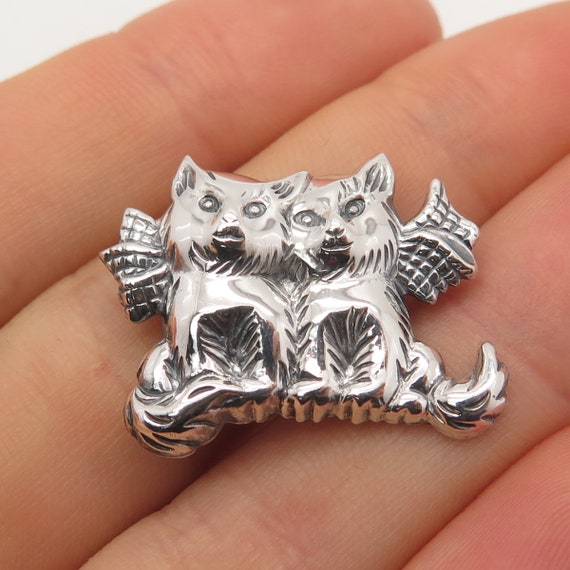 925 Sterling Silver Vintage Couple of Cats Pin Bro