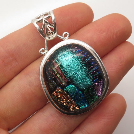 925 Sterling Silver Vintage Colorful Roman Glass … - image 1