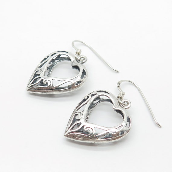 925 Sterling Silver Vintage Ornate Heart Dangling… - image 5